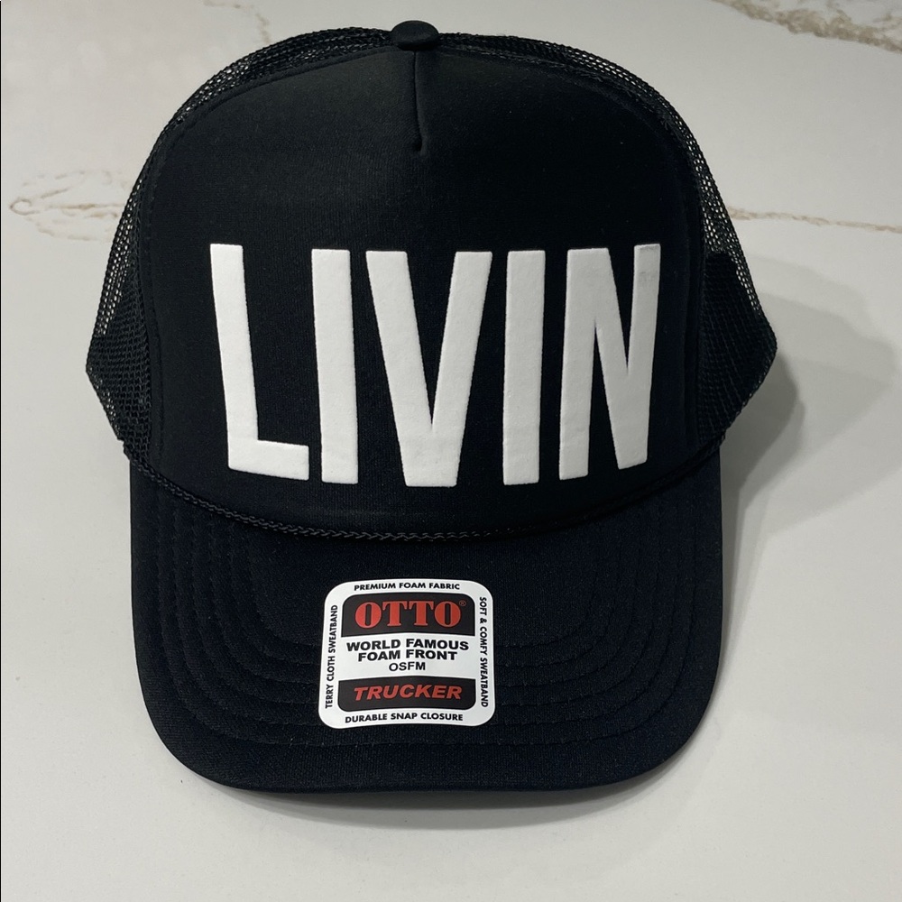 NWT Black and White LIVIN Trucker Hat